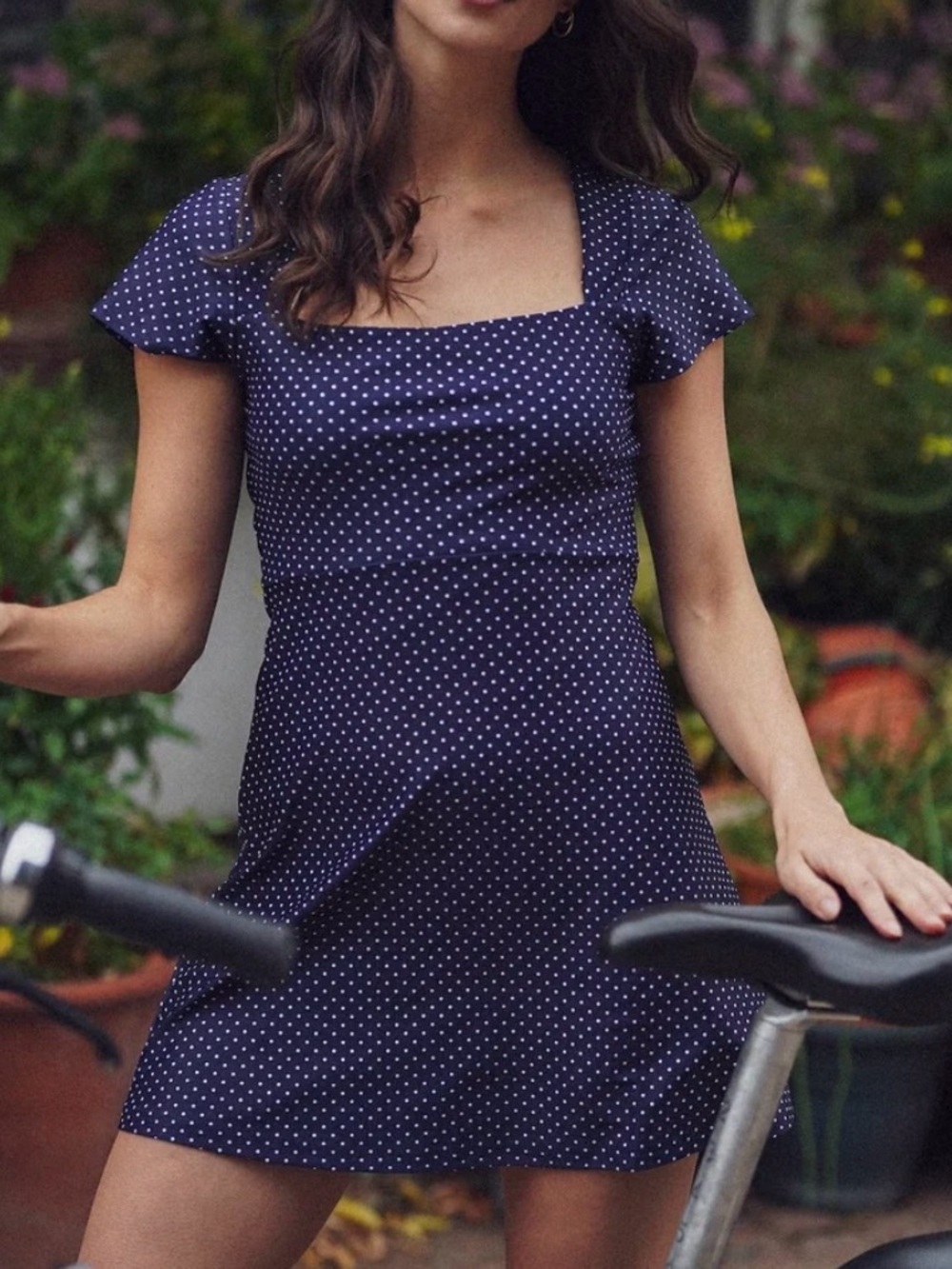 Square Neck Navy Polka Dot Mini Dress